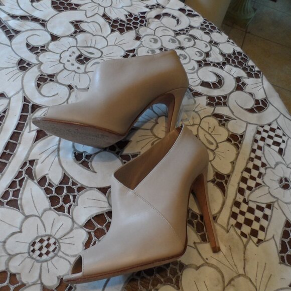 Prada Nude Lamb Leather Peep Toe Ankle Boots Size 37B - Picture 11 of 16